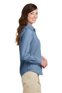 LSP10 - Port & Company Ladies Long Sleeve Value Denim Shirt.