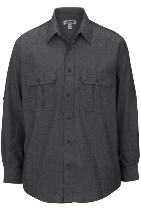 1298 - Edwards Men's Chambray Roll-Up Sleeve Shirt