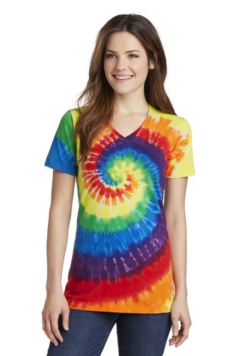 LPC147V - Port & Company Ladies Tie-Dye V-Neck Tee. LPC147V