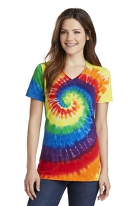 LPC147V - Port & Company Ladies Tie-Dye V-Neck Tee.  LPC147V