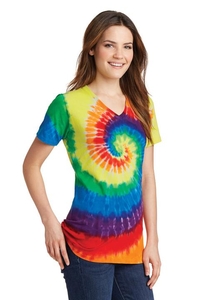 LPC147V - Port & Company Ladies Tie-Dye V-Neck Tee. LPC147V