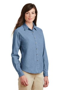 LSP10 - Port & Company Ladies Long Sleeve Value Denim Shirt.