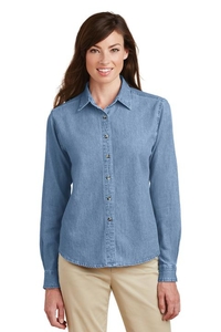 LSP10 - Port & Company Ladies Long Sleeve Value Denim Shirt.