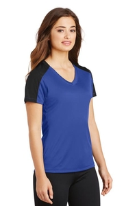LST354 - Sport-Tek Ladies PosiCharge Competitor Sleeve-Blocked V-Neck Tee