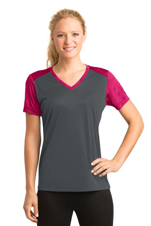 LST371 - Sport-Tek Ladies CamoHex Colorblock V-Neck Tee