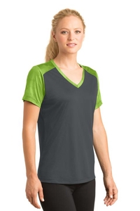 LST371 - Sport-Tek Ladies CamoHex Colorblock V-Neck Tee