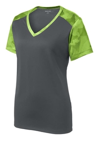 LST371 - Sport-Tek Ladies CamoHex Colorblock V-Neck Tee