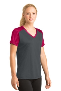 LST371 - Sport-Tek Ladies CamoHex Colorblock V-Neck Tee