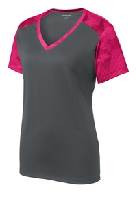 LST371 - Sport-Tek Ladies CamoHex Colorblock V-Neck Tee