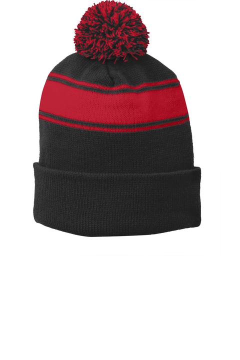 STC28 - Sport-Tek Stripe Pom Pom Beanie.  STC28