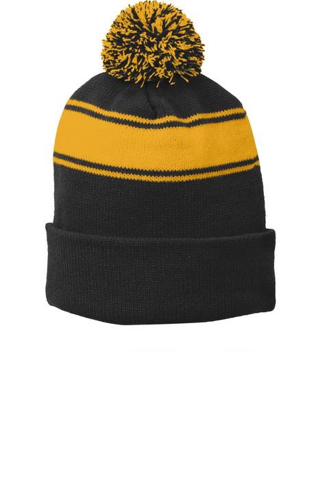 STC28 - Sport-Tek Stripe Pom Pom Beanie.  STC28