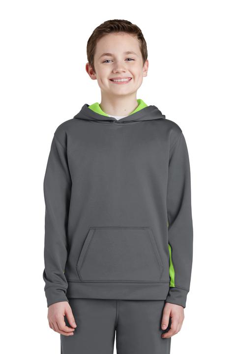 YST235 - Sport-Tek Youth Sport-Wick Fleece Colorblock Hooded Pullover.  YST235