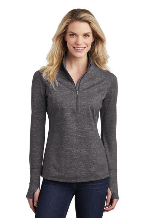 LST855 - Sport-Tek Ladies Sport Wick Stretch Reflective Heather 1/2 Zip Pullover