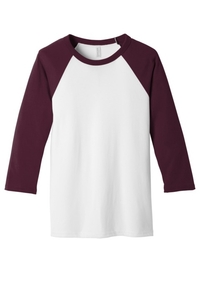 BC3200 - BELLA + CANVAS 3/4 Sleeve Baseball Tee