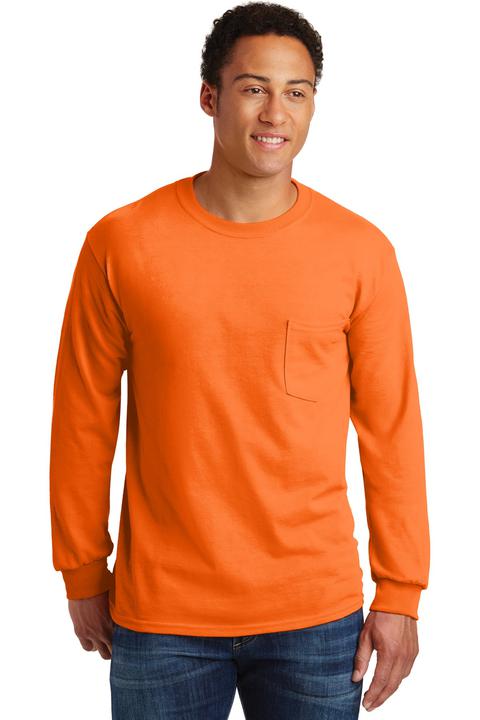 2410 - Gildan - Ultra Cotton 100% Cotton Long Sleeve T-Shirt with Pocket. 2410